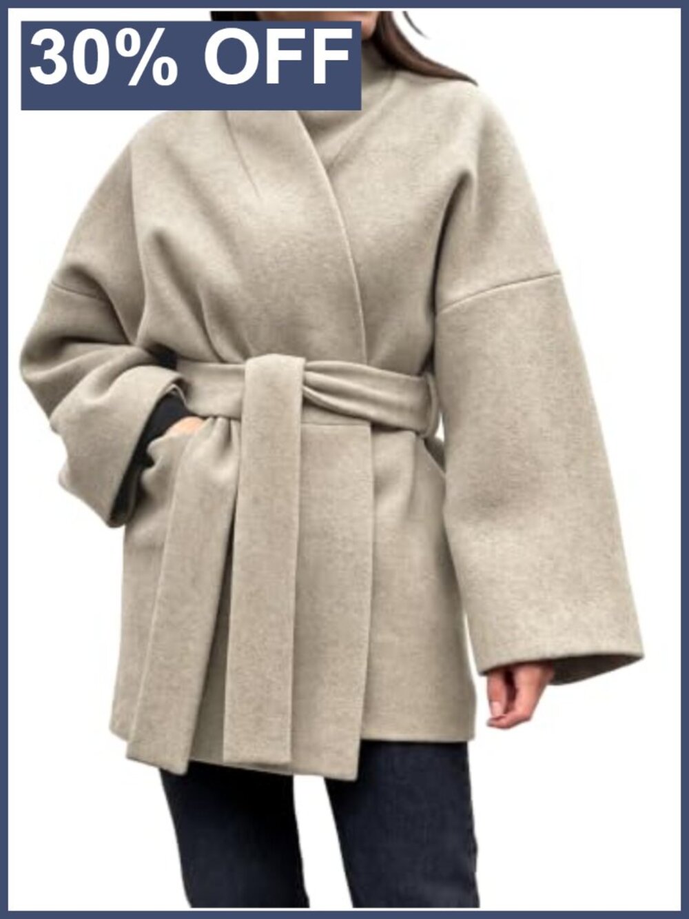 Womens Faux Wool Coat Long Belted Wrap Oversized Winter Jacket